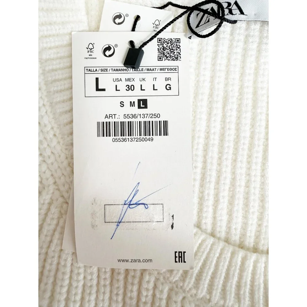 zara 5536/137/250 White Ribbed Knit Oversized Sweater L NEW - Picture 9 of 12